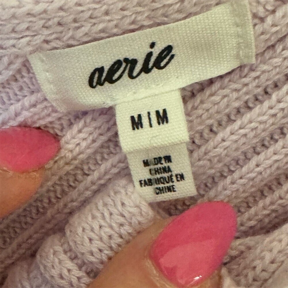 Aerie Tank Top Womens Size M Lavender Purple Ribbed Knit Cropped V-Neck New - Picture 3 of 6